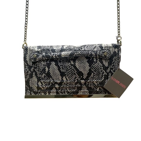 Sam & Libby Sand Snake Print  With Gold Chain Strap & Metal Accent Crossbody Bag - Picture 2 of 13